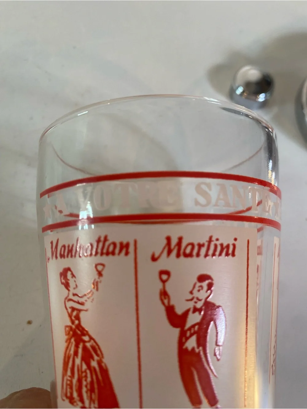 Vintage Mid-Century 'Salute to Your Health' Recipe Frosted Glass Cocktail Shaker
